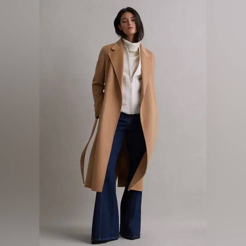 Timeless chic! Reiss Emile Wool Blend Belted Blindseam Coat in Camel size 10 - Picture 2 of 13